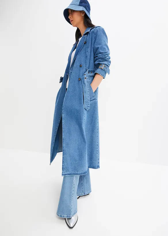 Denim Trenchcoat in blau von vorne (Totalaufnahme) - bonprix