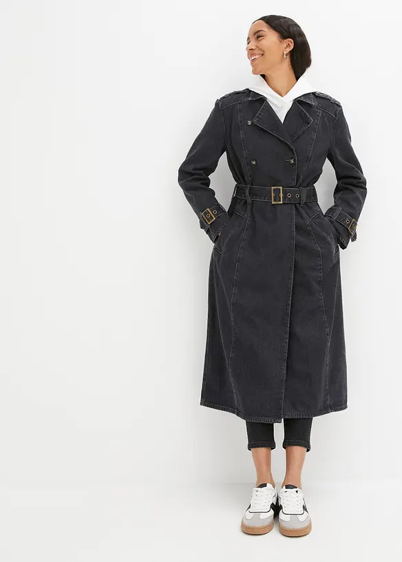 Denim Trenchcoat in grau von vorne (Totalaufnahme) - bonprix