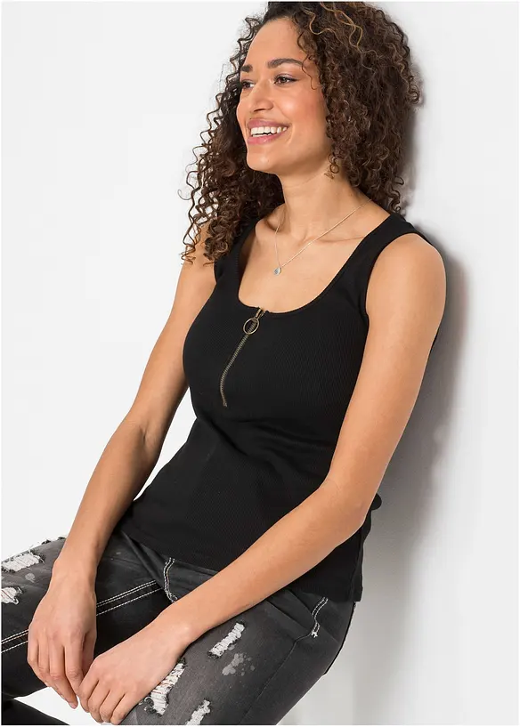 Ripp-Top aus reiner Bio-Baumwolle in schwarz von vorne (im Anschnitt) - bonprix Ripp-Top aus reiner Bio-Baumwolle in schwarz von vorne (im Anschnitt) - bonprix