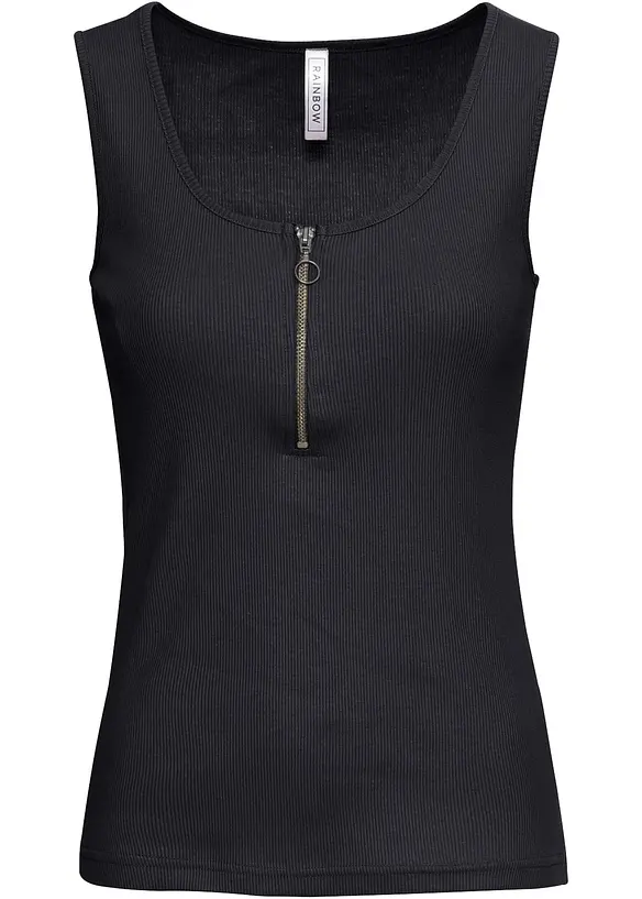 Ripp-Top aus reiner Bio-Baumwolle in schwarz von vorne - bonprix Ripp-Top aus reiner Bio-Baumwolle in schwarz von vorne - bonprix
