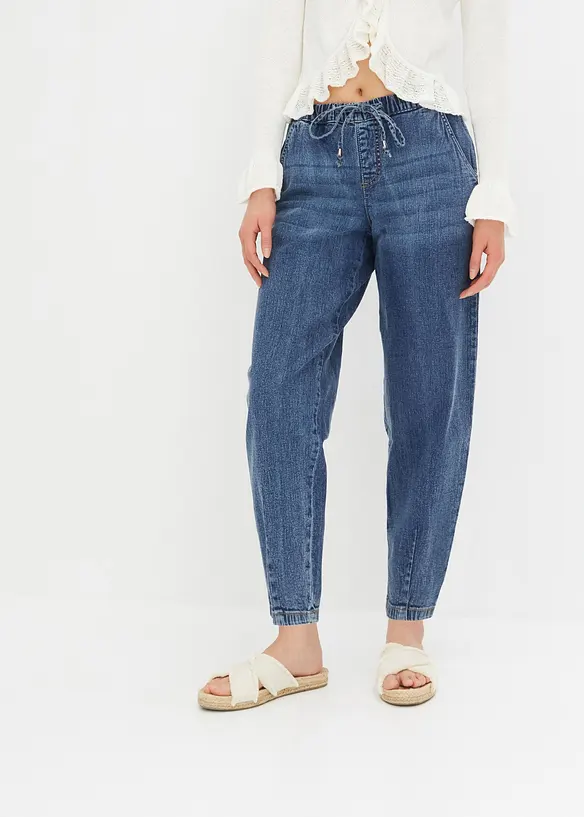 Barrel-Jeans, Mid Waist, Bequembund in blau von vorne - bonprix