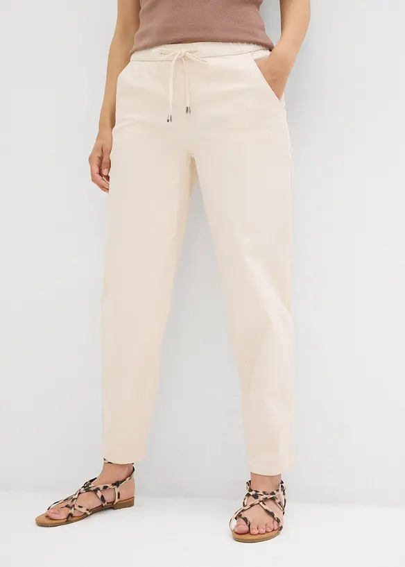 Barrel-Jeans, Mid Waist, Bequembund in beige von vorne - bonprix
