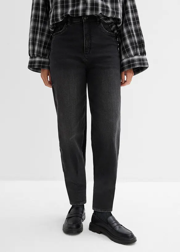 Barrel-Jeans, High Waist, Bio-Baumwolle in schwarz von vorne - bonprix