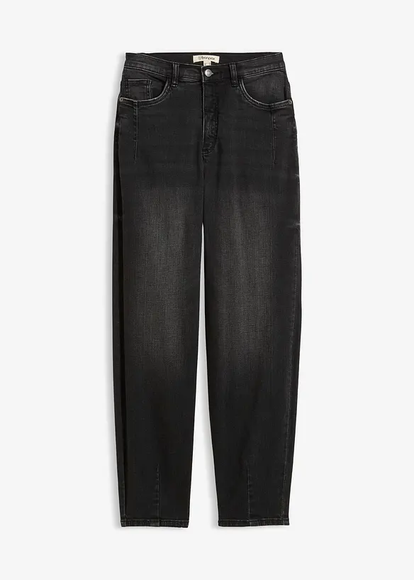 Barrel-Jeans, High Waist, Bio-Baumwolle in schwarz von vorne - bonprix