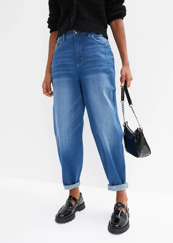 Barrel-Jeans, High Waist, Bio-Baumwolle in blau von vorne - bonprix