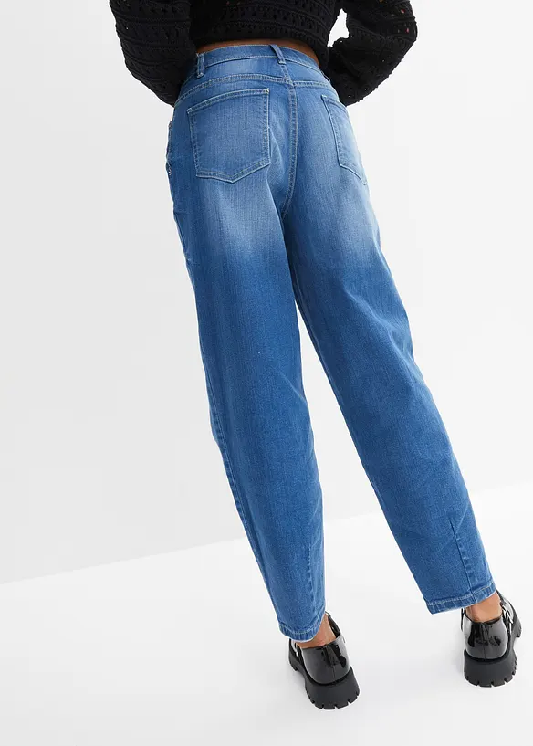 Barrel-Jeans, High Waist, Bio-Baumwolle in blau von hinten - bonprix