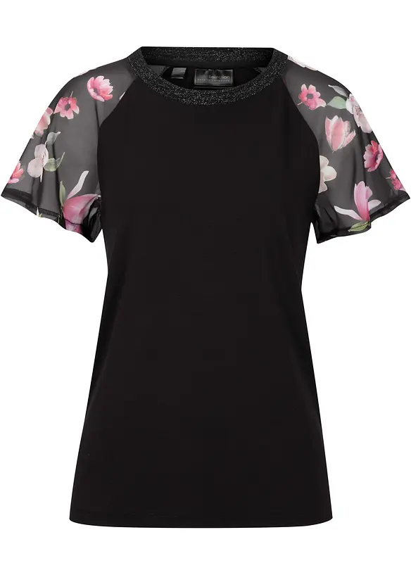 Shirt mit Chiffonärmeln in schwarz von vorne - bonprix Shirt mit Chiffonärmeln in schwarz von vorne - bonprix