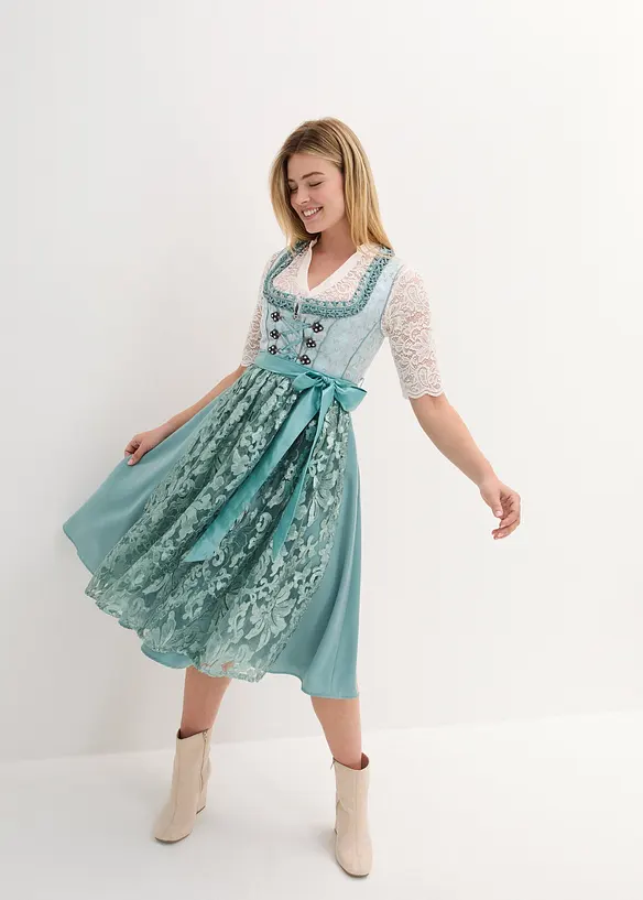 Dirndl mit Pailletten Schürze (2-tlg.Set) in blau von vorne (Totalaufnahme) - bonprix