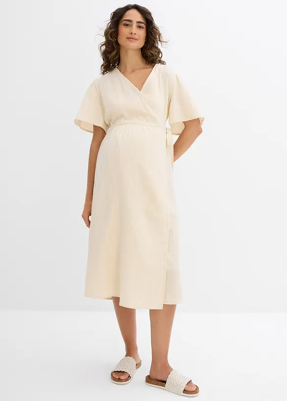 2-in-1 Umstands- und Stillkleid aus Baumwoll-Musselin in beige von vorne (Totalaufnahme) - bonprix 2-in-1 Umstands- und Stillkleid aus Baumwoll-Musselin in beige von vorne (Totalaufnahme) - bonprix