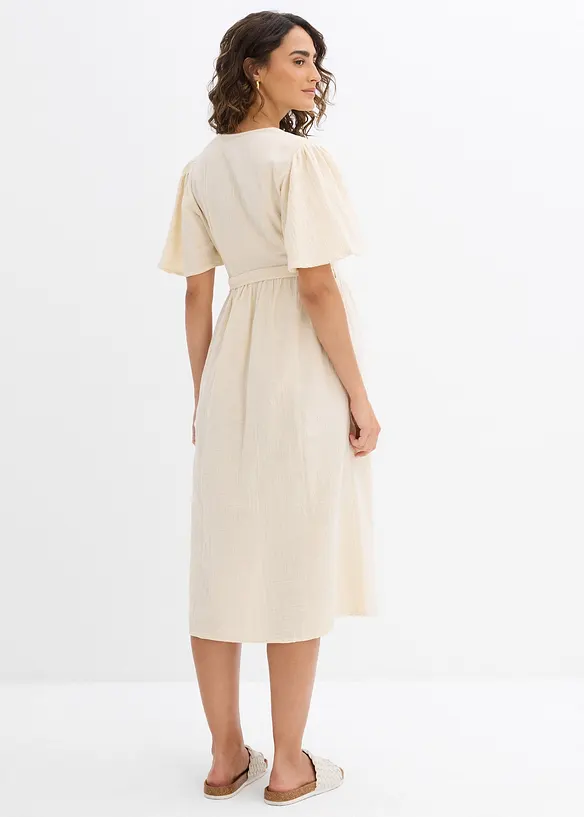 2-in-1 Umstands- und Stillkleid aus Baumwoll-Musselin in beige von hinten (Totalaufnahme) - bonprix 2-in-1 Umstands- und Stillkleid aus Baumwoll-Musselin in beige von hinten (Totalaufnahme) - bonprix