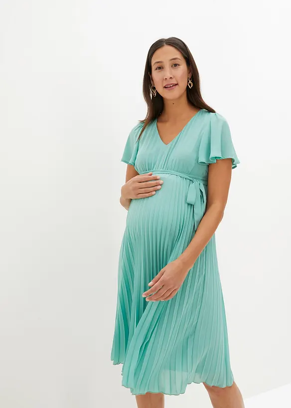 Umstandskleid aus zartem Georgette in grün von vorne (Totalaufnahme) - bonprix