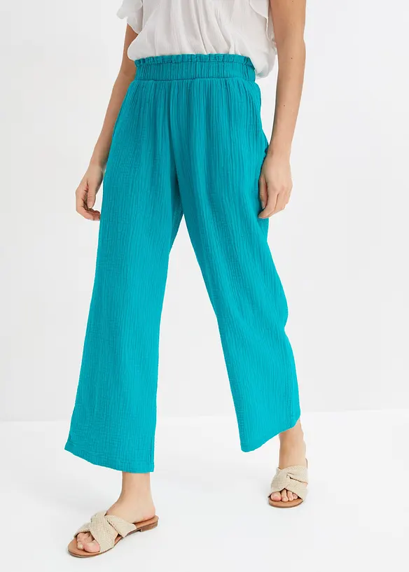 Musselin-Culotte aus reiner Baumwolle in grün von vorne - bonprix