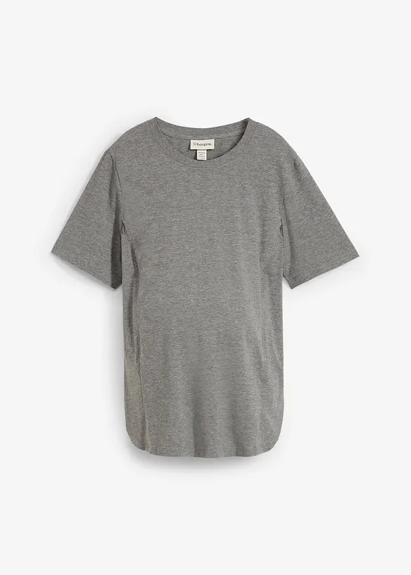 Umstandsshirt mit diskreter Stillfunktion mit Bio-Baumwolle in grau von vorne - bonprix