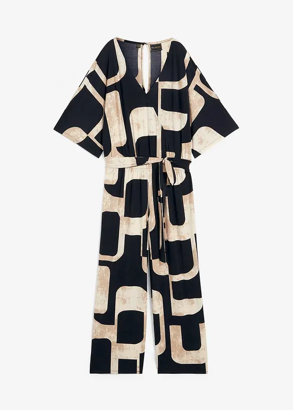 Jersey-Jumpsuit mit V-Ausschnitt in schwarz von vorne - bonprix Jersey-Jumpsuit mit V-Ausschnitt in schwarz von vorne - bonprix