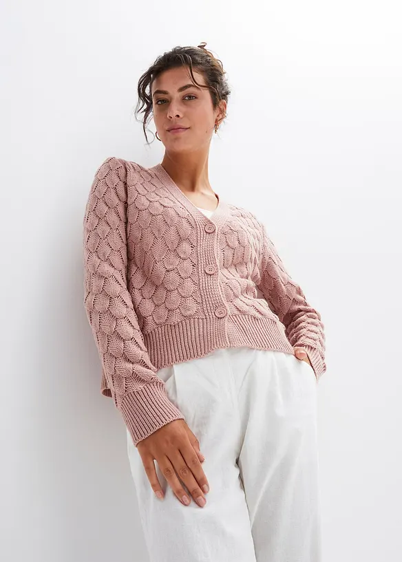 Ajour-Strickjacke in rosa von vorne (im Anschnitt) - bonprix Ajour-Strickjacke in rosa von vorne (im Anschnitt) - bonprix