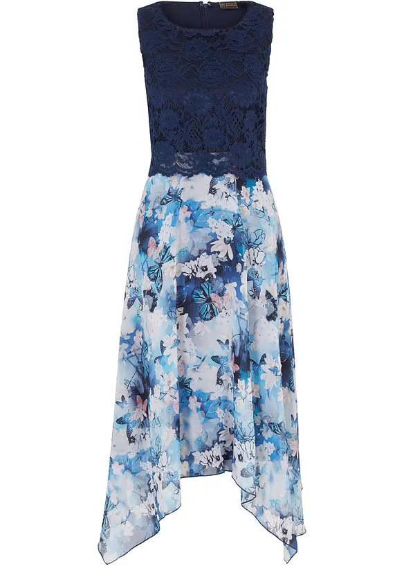 Chiffonkleid mit feiner Spitze in blau von vorne - bonprix