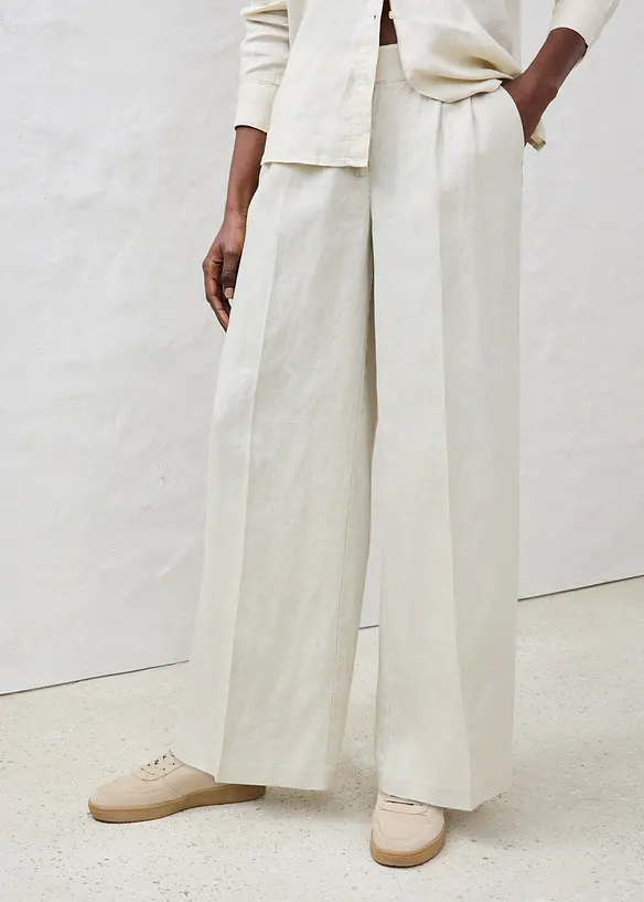 Leinenhose in beige von vorne - bonprix