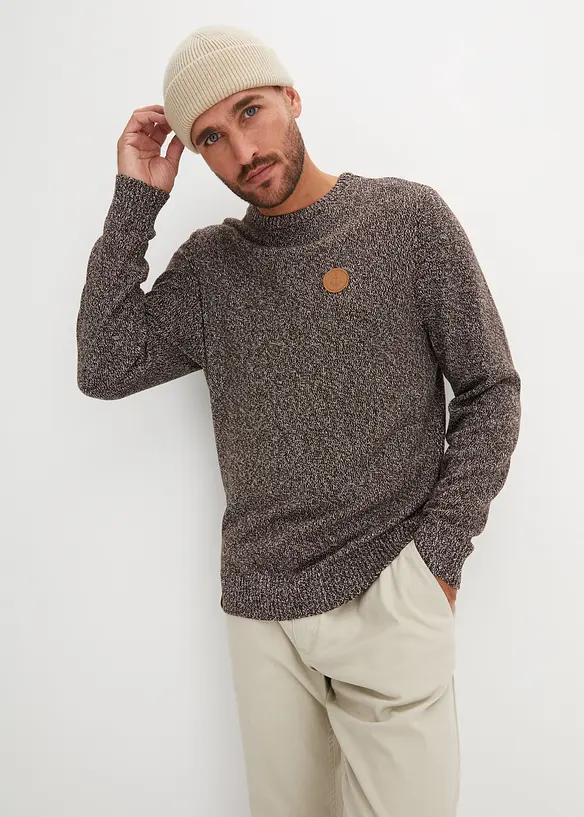 Feinstrickpullover mit reiner Baumwolle in braun von vorne (im Anschnitt) - bonprix