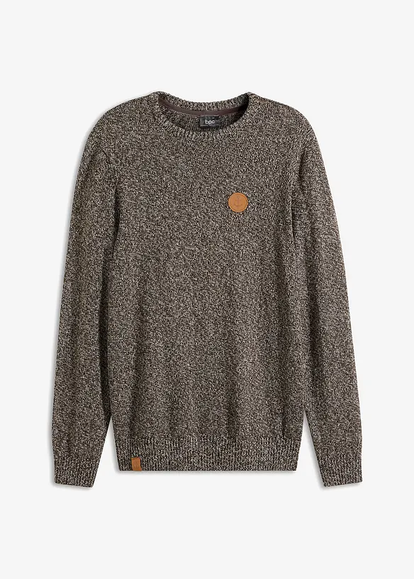 Feinstrickpullover mit reiner Baumwolle in braun von vorne - bonprix