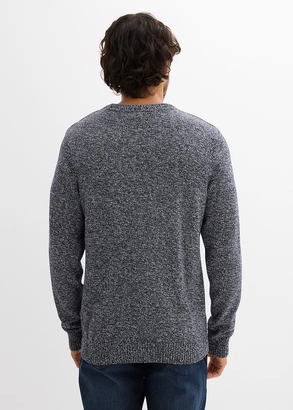 Feinstrickpullover mit reiner Baumwolle in blau von hinten (im Anschnitt) - bonprix