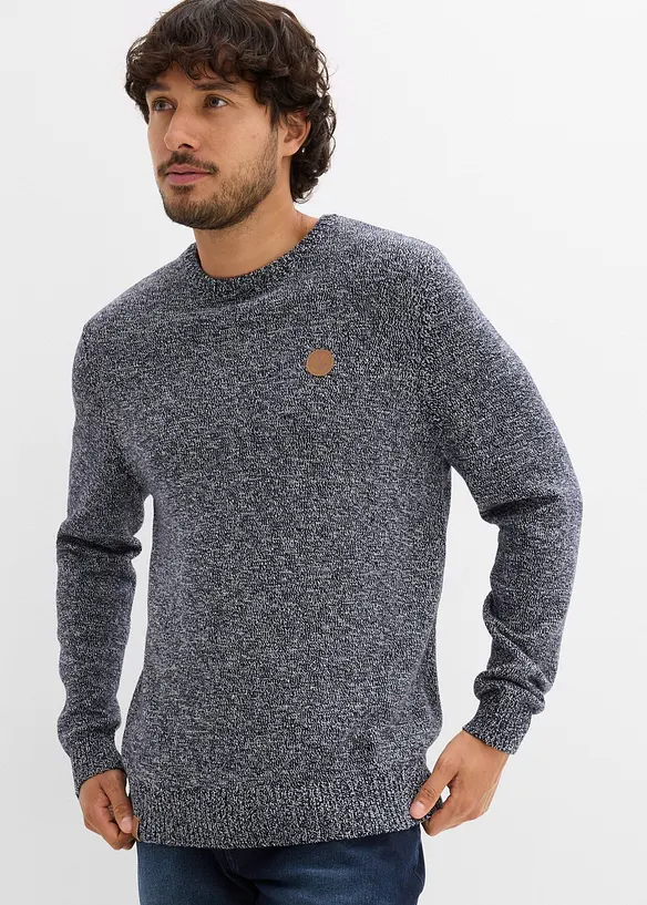 Feinstrickpullover mit reiner Baumwolle in blau von vorne (im Anschnitt) - bonprix