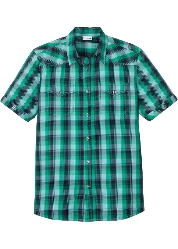 Kurzarmhemd mit aufgesetzten Taschen in blau von vorne - bonprix
