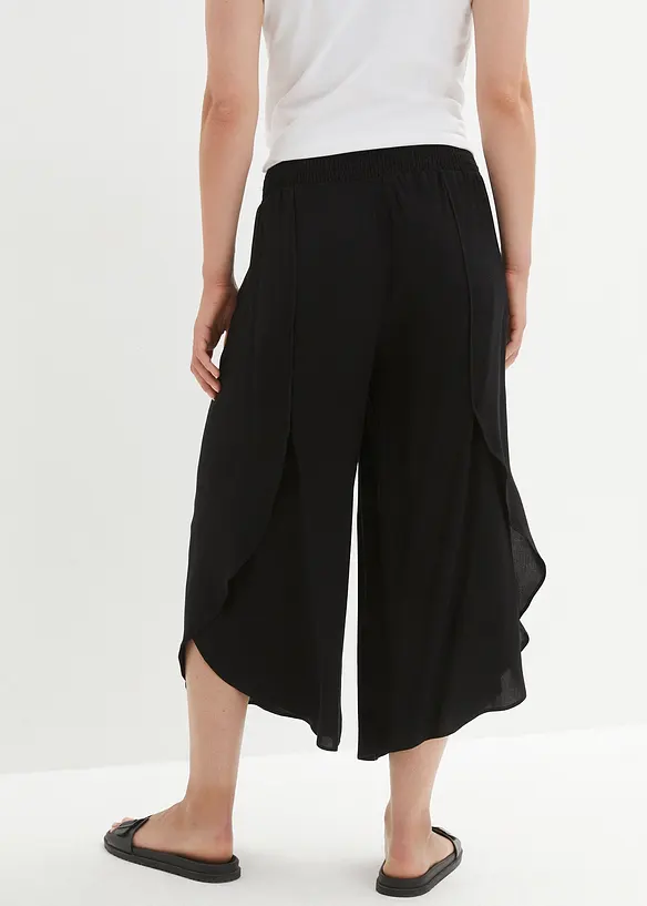 Wadenlange Culotte aus softer Viskose in schwarz von hinten - bonprix