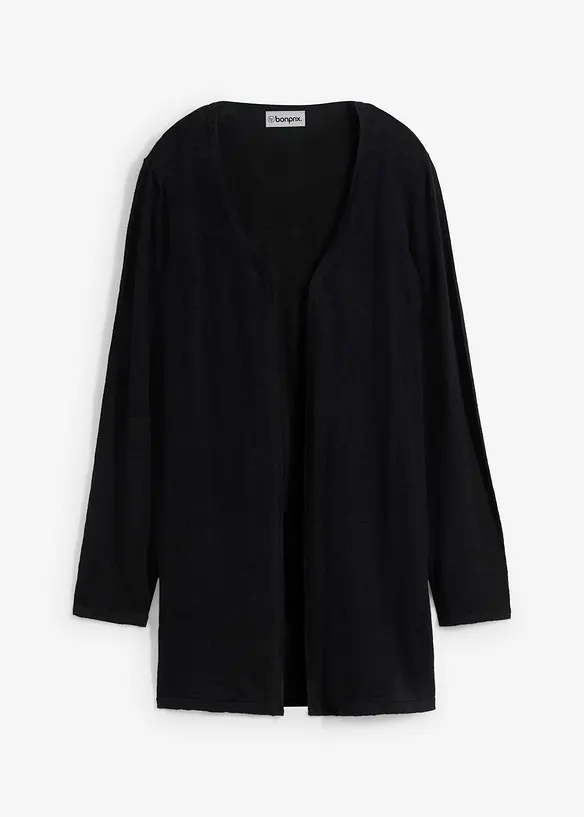 Strickjacke aus reiner leichter Baumwoll-Slub Qualität in schwarz von vorne - bonprix