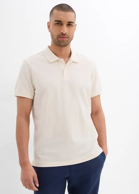 Piqué-Poloshirt aus reiner Bio-Baumwolle in beige von vorne (im Anschnitt) - bonprix