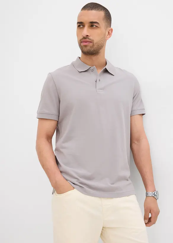 Piqué-Poloshirt aus reiner Bio-Baumwolle in grau von vorne (im Anschnitt) - bonprix