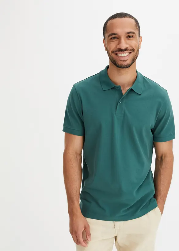 Piqué-Poloshirt aus reiner Bio-Baumwolle in grün von vorne (im Anschnitt) - bonprix