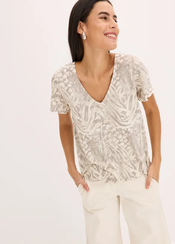Shirt mit Gummibund in beige von vorne (im Anschnitt) - bonprix Shirt mit Gummibund in beige von vorne (im Anschnitt) - bonprix