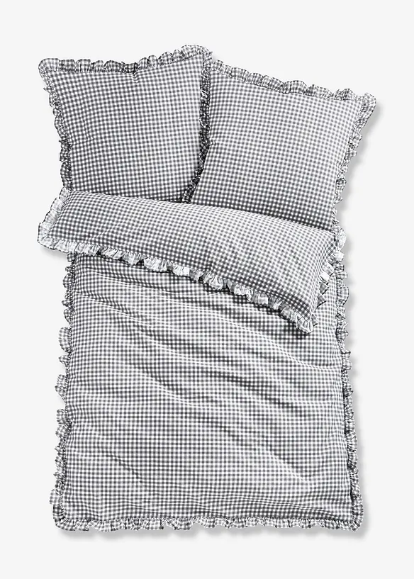 Linon-Bettwäsche mit Rüschen in grau von vorne - bonprix