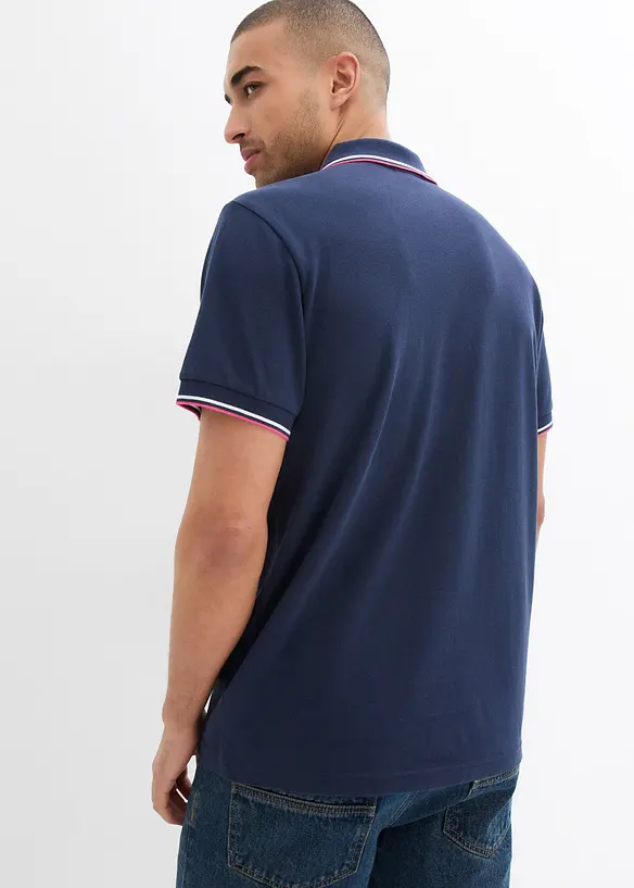 Piqué-Poloshirt aus reiner Bio-Baumwolle in blau von hinten (im Anschnitt) - bonprix