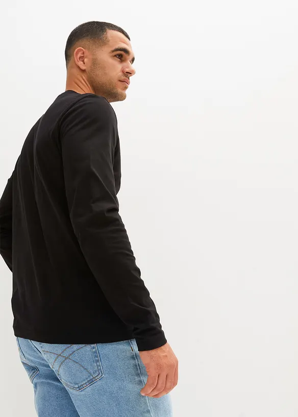 Langarmshirt in Regular Fit (2er Pack) in schwarz von hinten (im Anschnitt) - bonprix