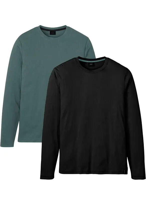 Langarmshirt in Regular Fit (2er Pack) in schwarz von vorne - bonprix