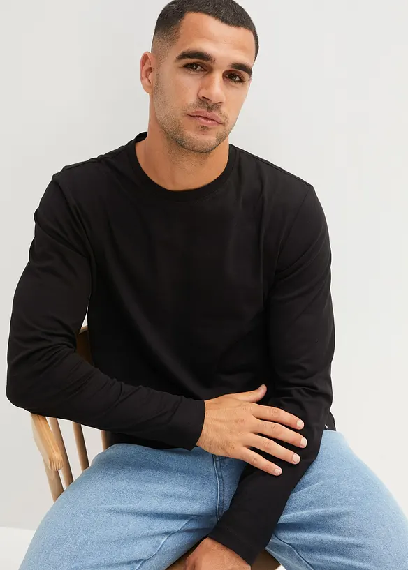 Langarmshirt in Regular Fit (2er Pack) in schwarz von vorne (im Anschnitt) - bonprix