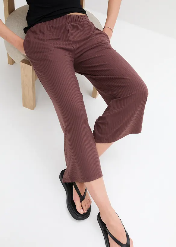 Jersey-Hose aus Rippe mit Bequembund in braun von vorne - bonprix