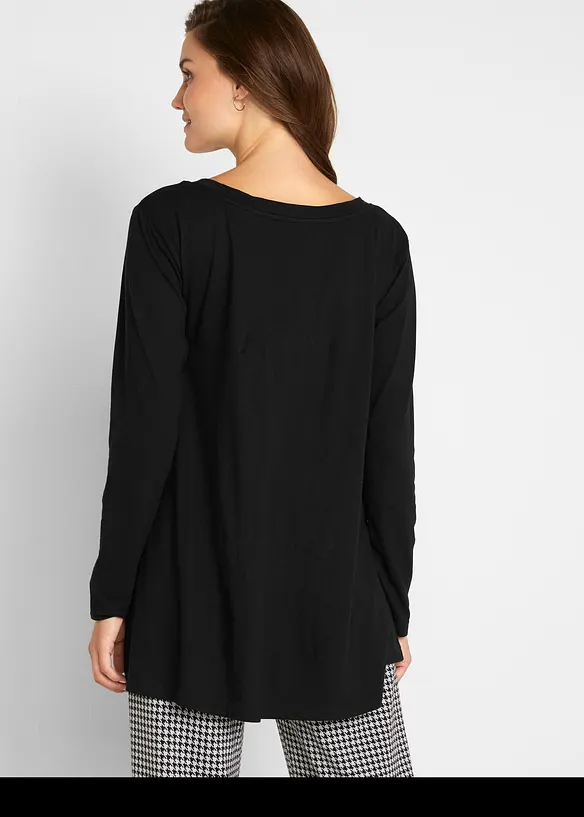 Langarmshirt aus Baumwoll-Viskose-Mix in schwarz von hinten (im Anschnitt) - bonprix