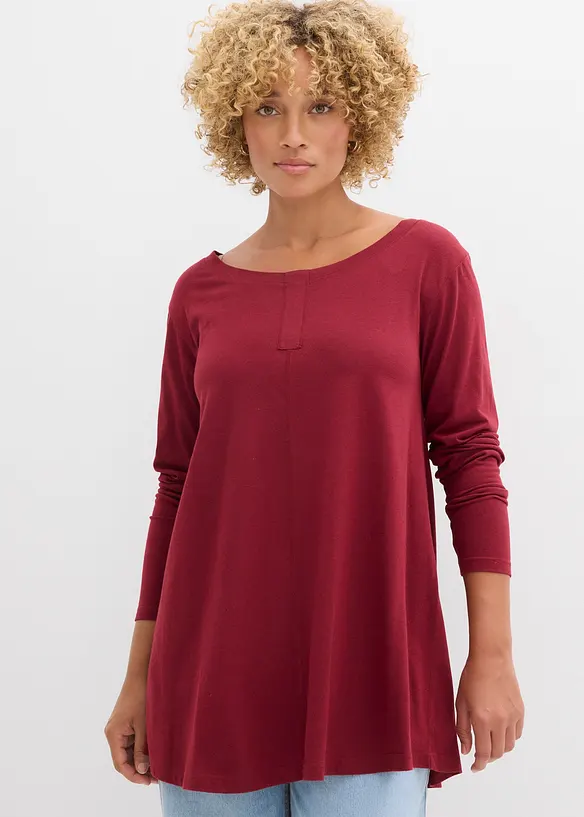 Langarmshirt aus Baumwoll-Viskose-Mix in rot von vorne (im Anschnitt) - bonprix
