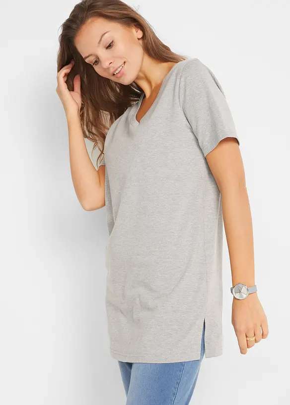 Longshirt mit V-Ausschnitt (2er Pack) in grau von vorne (im Anschnitt) - bonprix