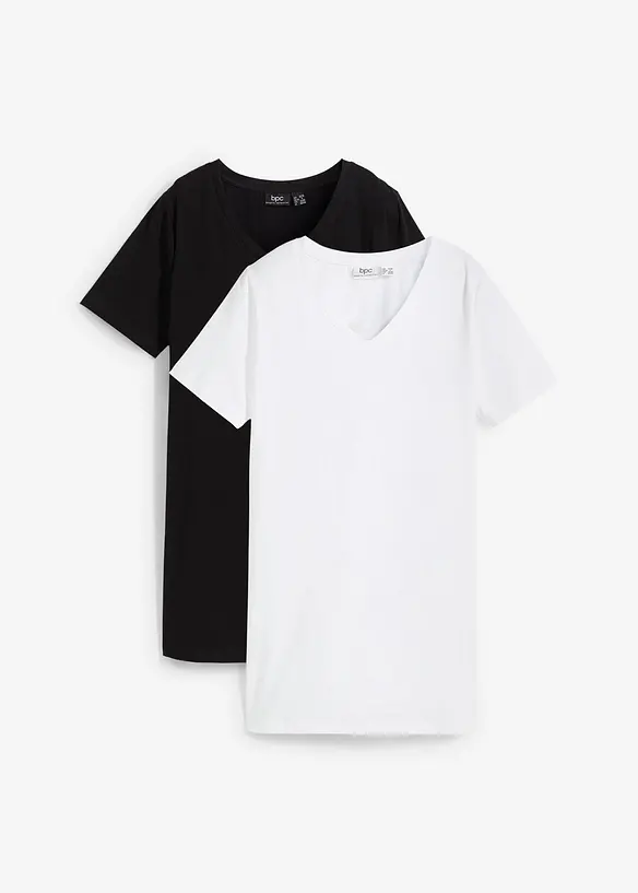 Longshirt mit V-Ausschnitt (2er Pack) in schwarz von vorne - bonprix Longshirt mit V-Ausschnitt (2er Pack) in schwarz von vorne - bonprix