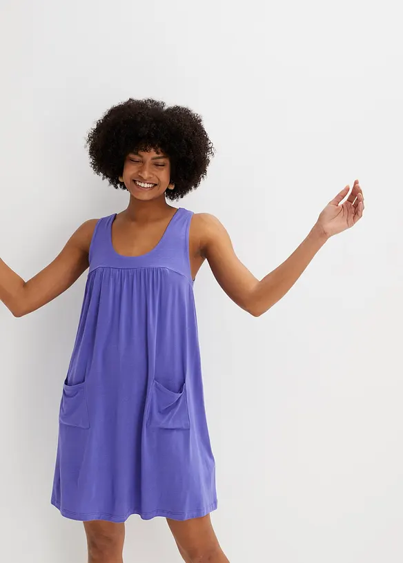 Jersey-Minikleid aus elastischem Viskose-Mix in lila von vorne (Totalaufnahme) - bonprix