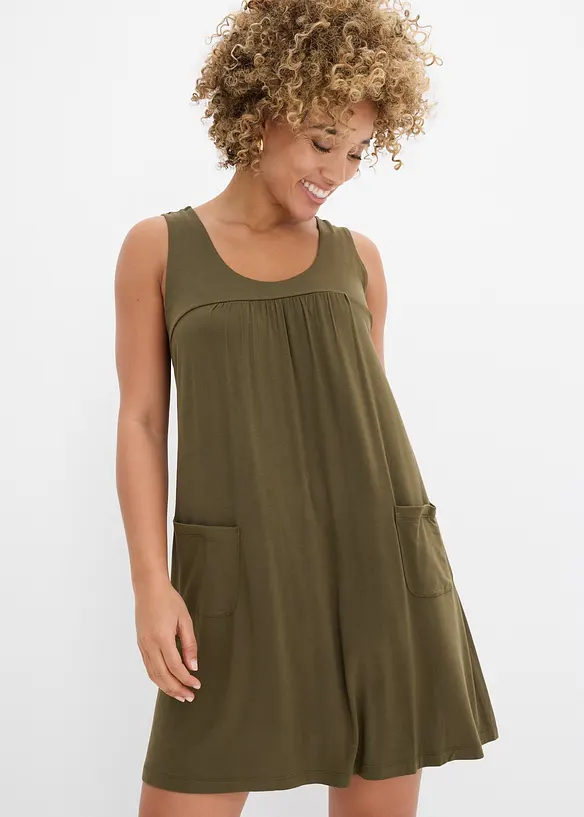 Jersey-Minikleid aus elastischem Viskose-Mix in grün von vorne (Totalaufnahme) - bonprix