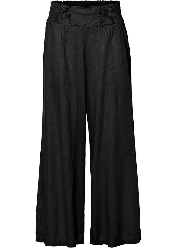 Marlenehose aus luftigem Leinen-Mix in schwarz von vorne - bonprix