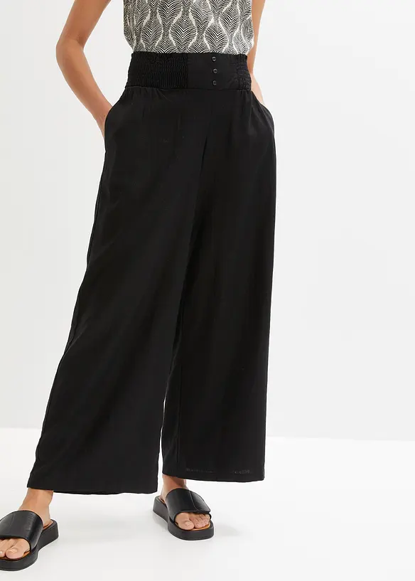 Marlenehose aus luftigem Leinen-Mix in schwarz von vorne - bonprix