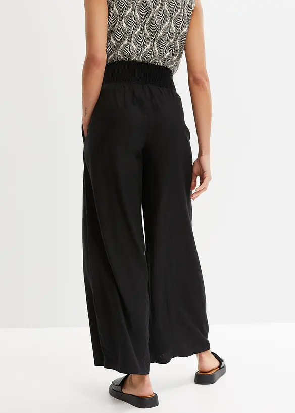 Marlenehose aus luftigem Leinen-Mix in schwarz von hinten - bonprix