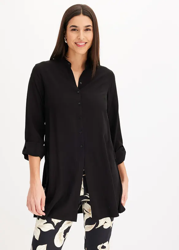 Viskose Longbluse in schwarz von vorne (im Anschnitt) - bonprix