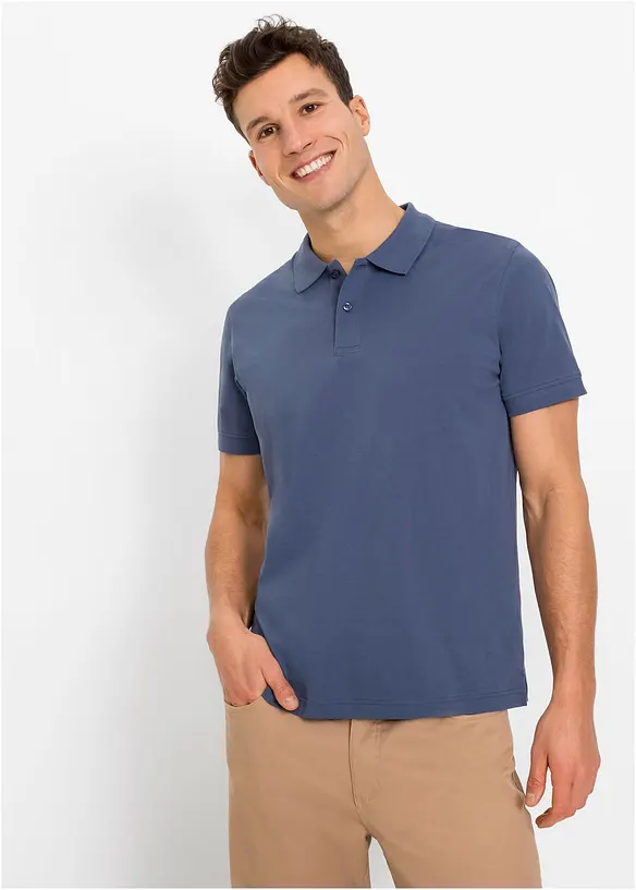 Piqué-Poloshirt aus reiner Bio-Baumwolle in blau von vorne (im Anschnitt) - bonprix