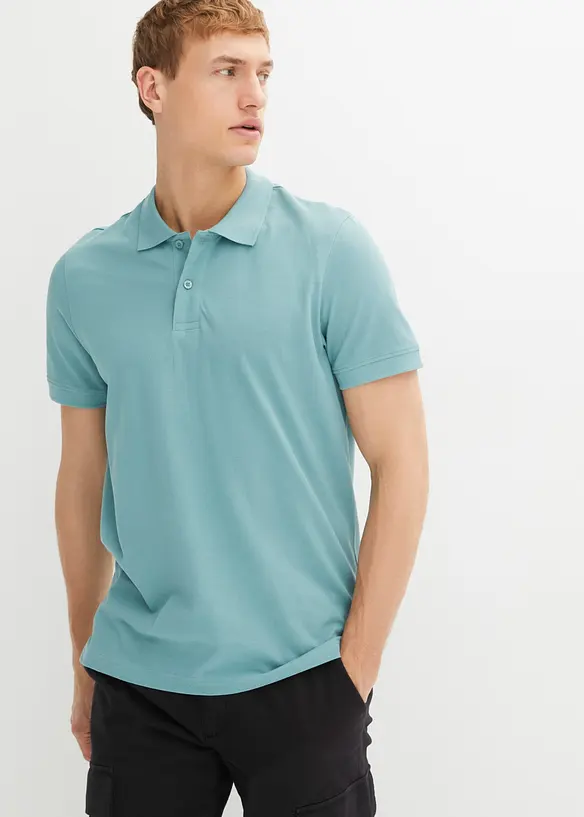 Piqué-Poloshirt aus reiner Bio-Baumwolle in blau von vorne (im Anschnitt) - bonprix